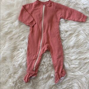 Kids Footed One-Piece Zipper Romper - Coral